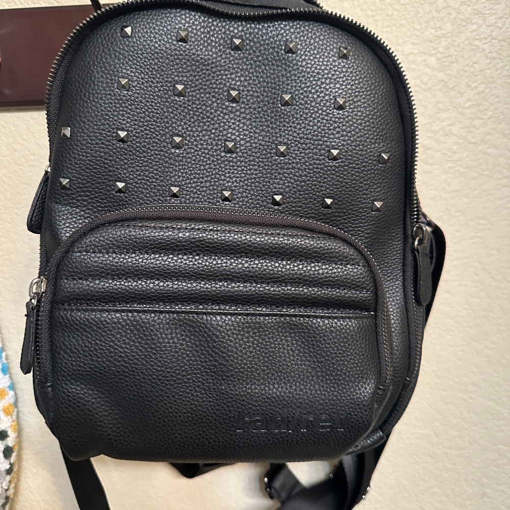 Rad Rev vegan leather black studded mini backpack